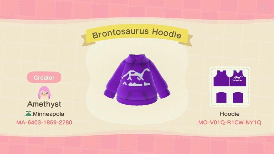 Animal Crossing Design Code: MO-V01Q-R1CW-NY1Q Brontosaurus Hoodie