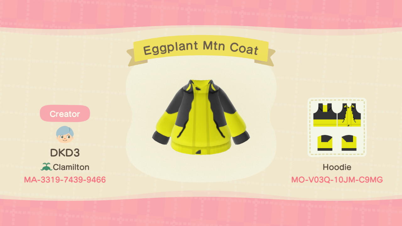 Animal Crossing Design Code: MO-V03Q-10JM-C9MG Eggplant Mtn Coat