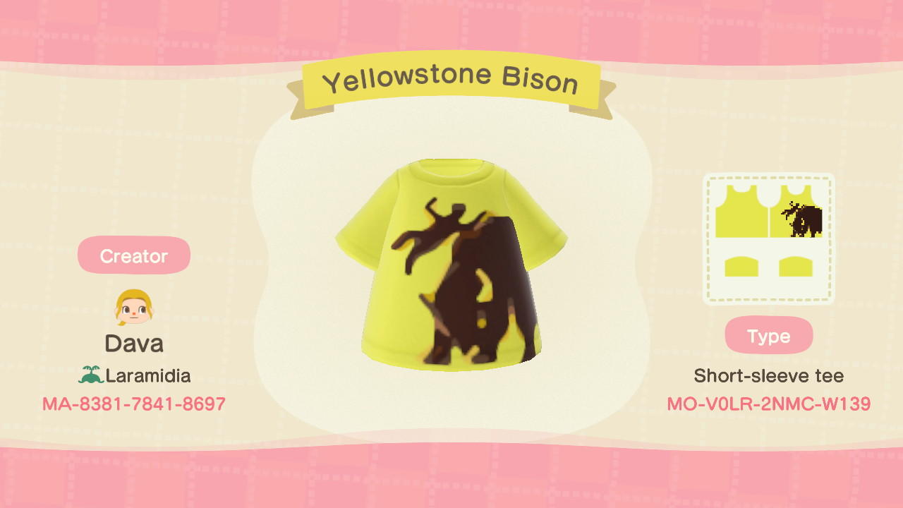 Animal Crossing Design Code: MO-V0LR-2NMC-W139 Yellowstone Bison