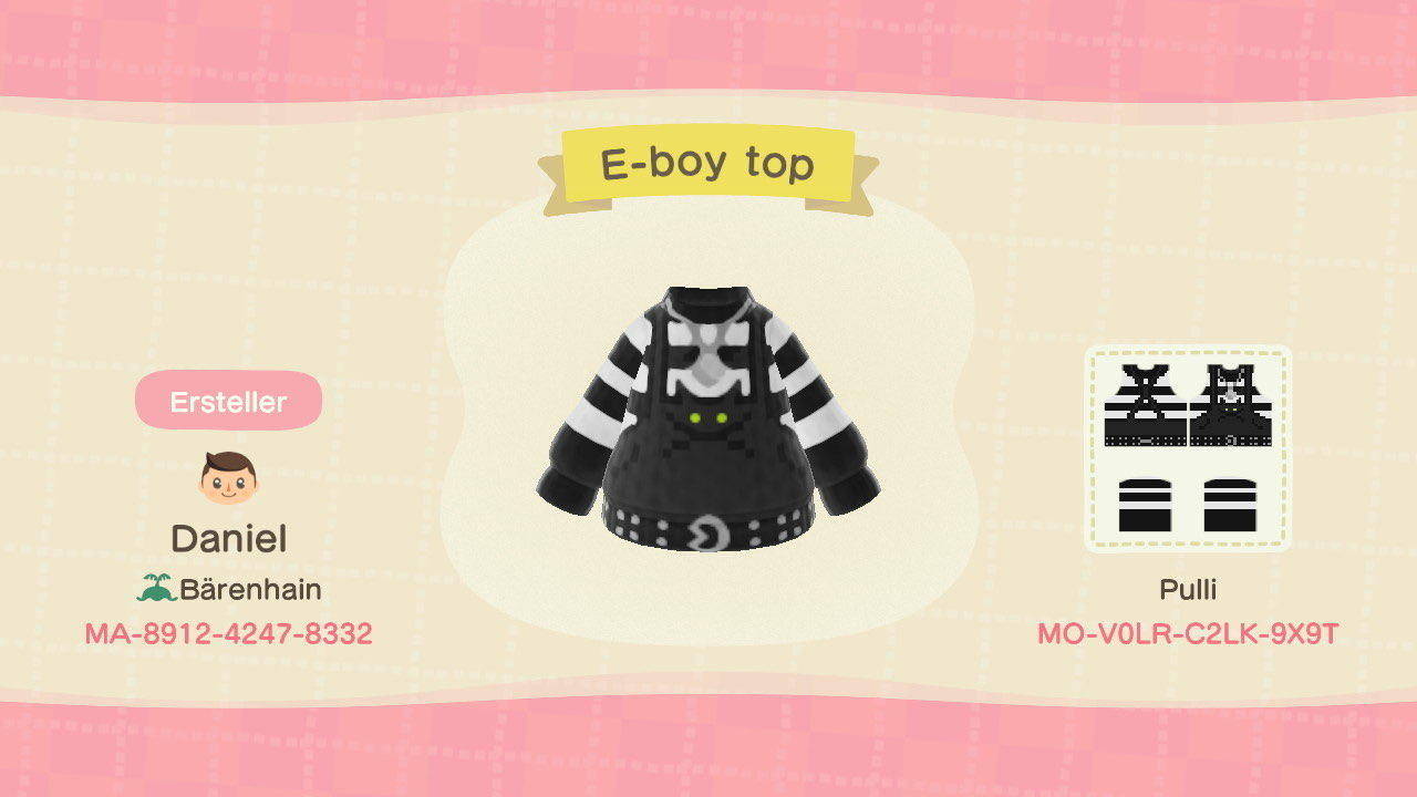Animal Crossing Design Code: MO-V0LR-C2LK-9X9T E-Boy