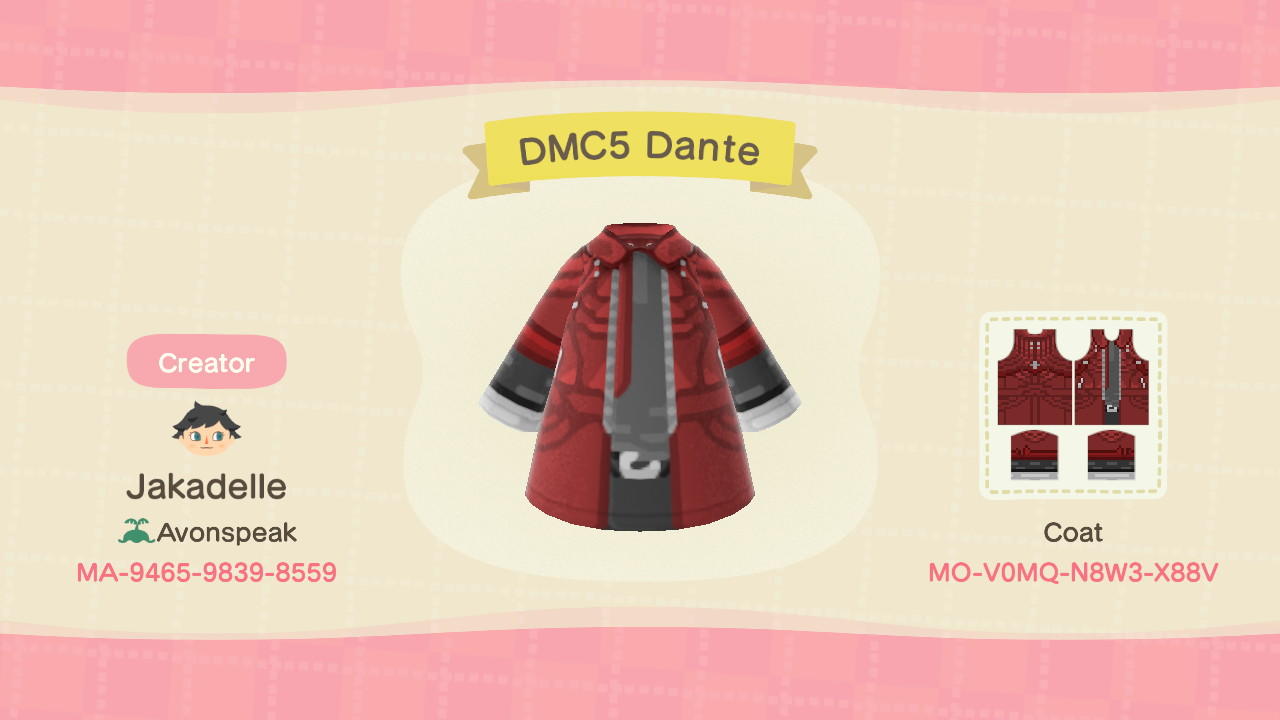Animal Crossing Design Code: MO-V0MQ-N8W3-X88V DMC5 Dante