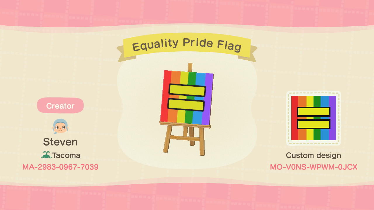 Animal Crossing Design Code: MO-V0NS-WPWM-0JCX Equality Pride Flag