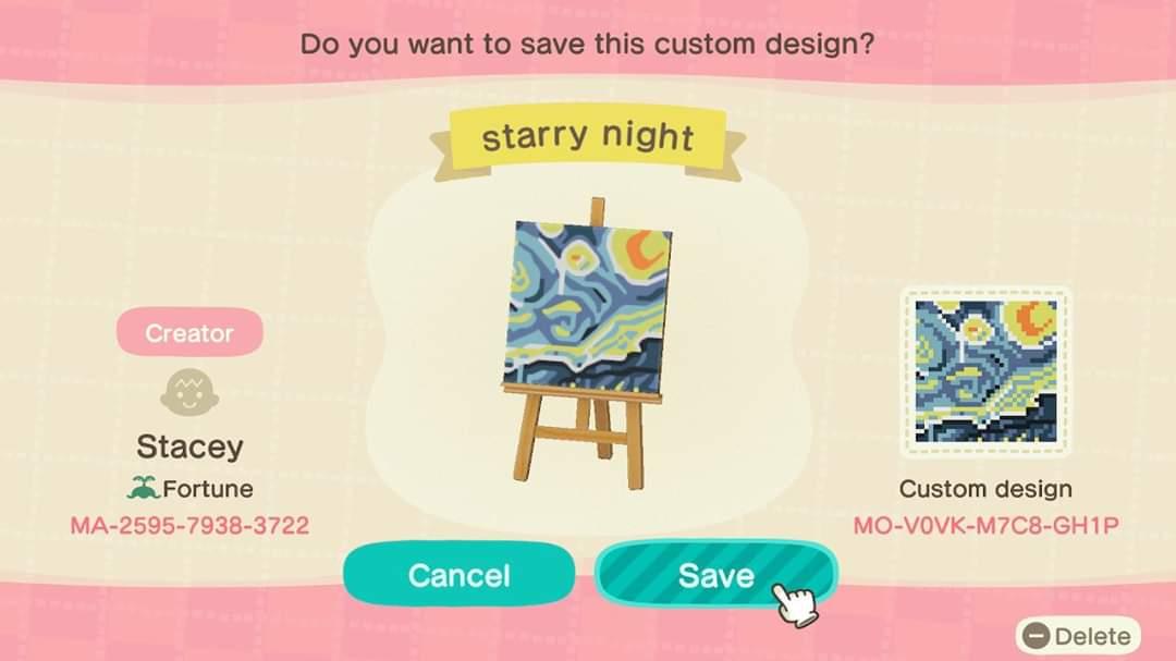 Animal Crossing Design Code: MO-V0VK-M7C8-GH1P Starry Night Van Gog