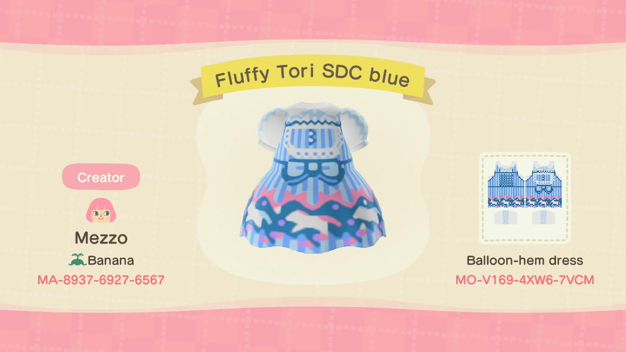 Animal Crossing Design Code: MO-V169-4XW6-7VCM Fluffy Tori SDC blue