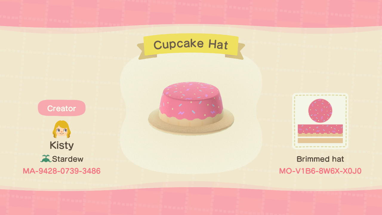 Animal Crossing Design Code: MO-V1B6-8W6X-X0J0 Cupcake Hat