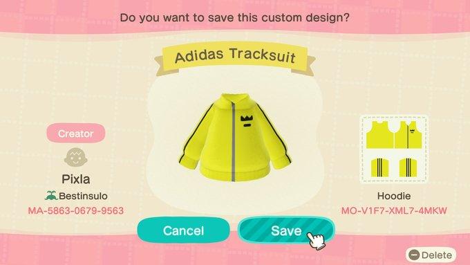 Animal Crossing Design Code: MO-V1F7-XML7-4MKW Adidas Tracksuit