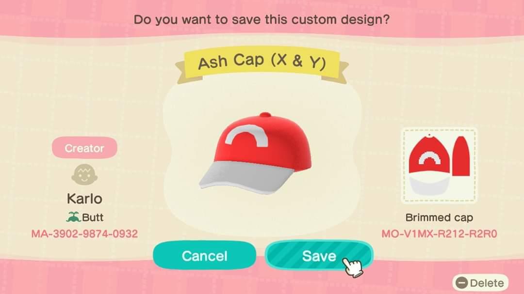 Animal Crossing Design Code: MO-V1MX-R212-R2R0 Ash Cap (X & Y)