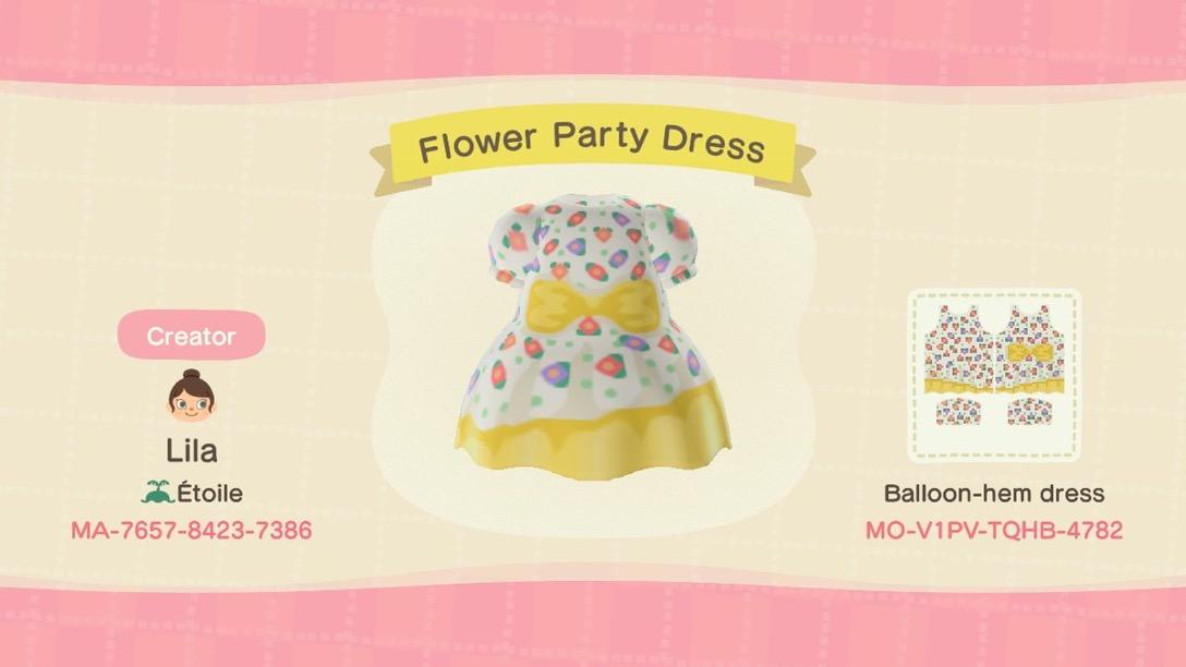 Animal Crossing Design Code: MO-V1PV-TQHB-4782 Flower Party Dress