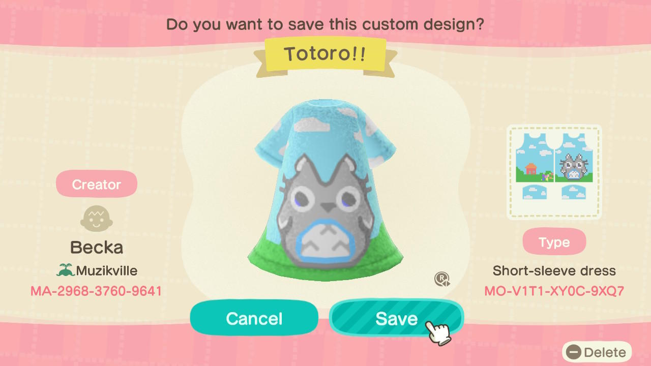 Animal Crossing Design Code: MO-V1T1-XY0C-9XQ7 Totoro!!