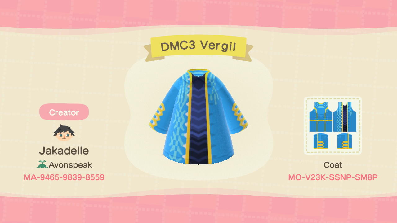 Animal Crossing Design Code: MO-V23K-SSNP-SM8P DMC3 Vergil