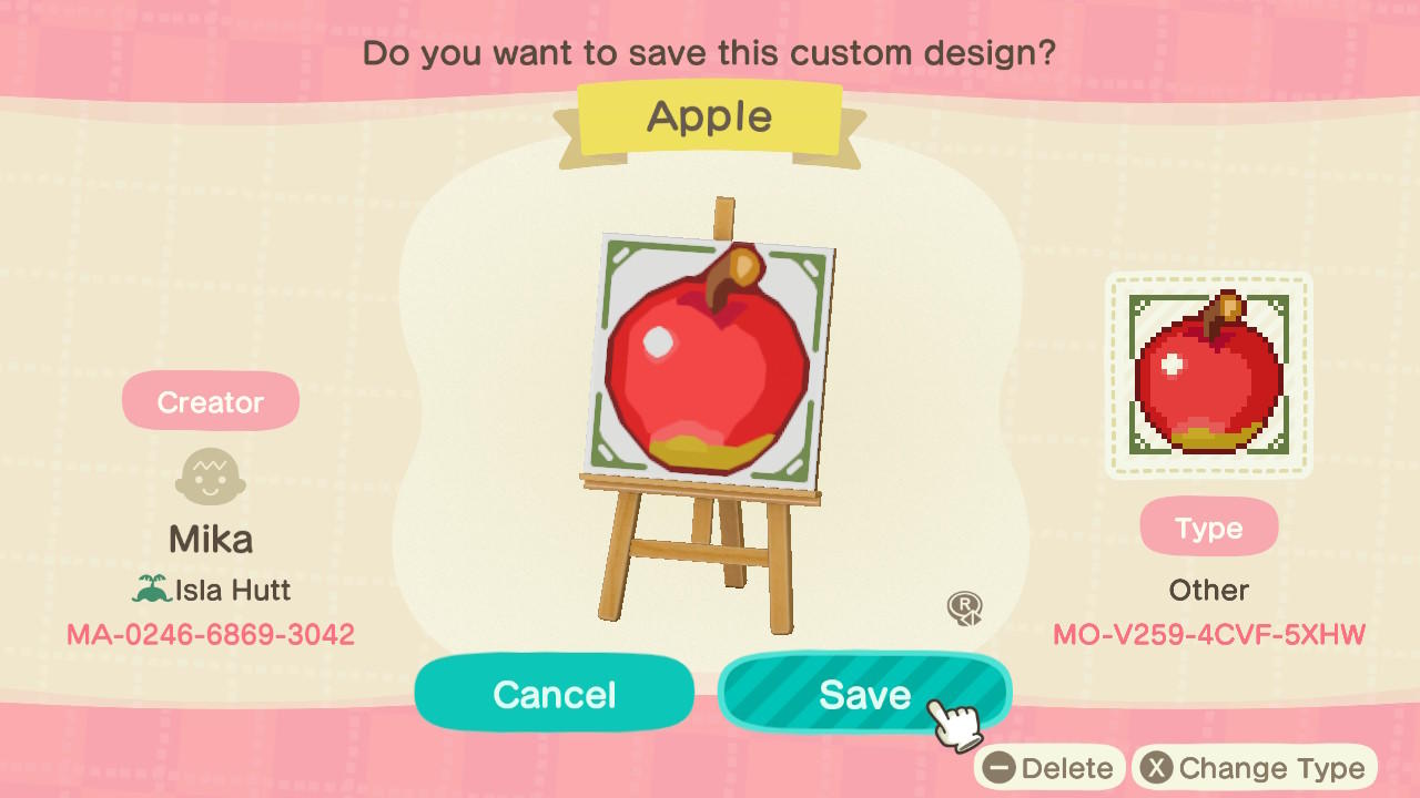 Animal Crossing Design Code: MO-V259-4CVF-5XHW Apple Orchard Sign