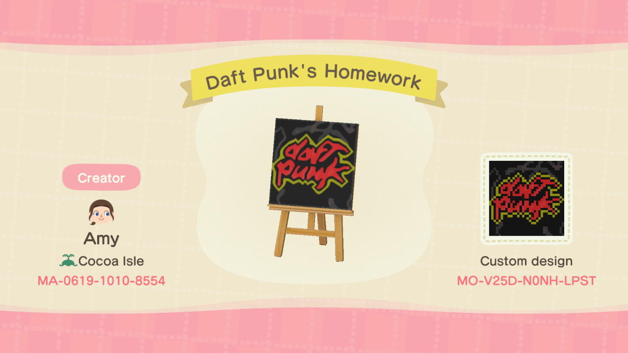 Animal Crossing Design Code: MO-V25D-N0NH-LPST Daft Punk Homework