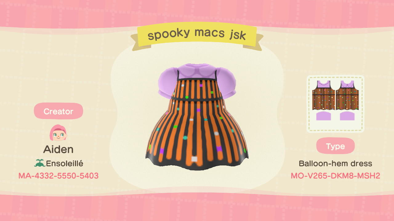 Animal Crossing Design Code: MO-V265-DKM8-MSH2 Spooky Macs JSK