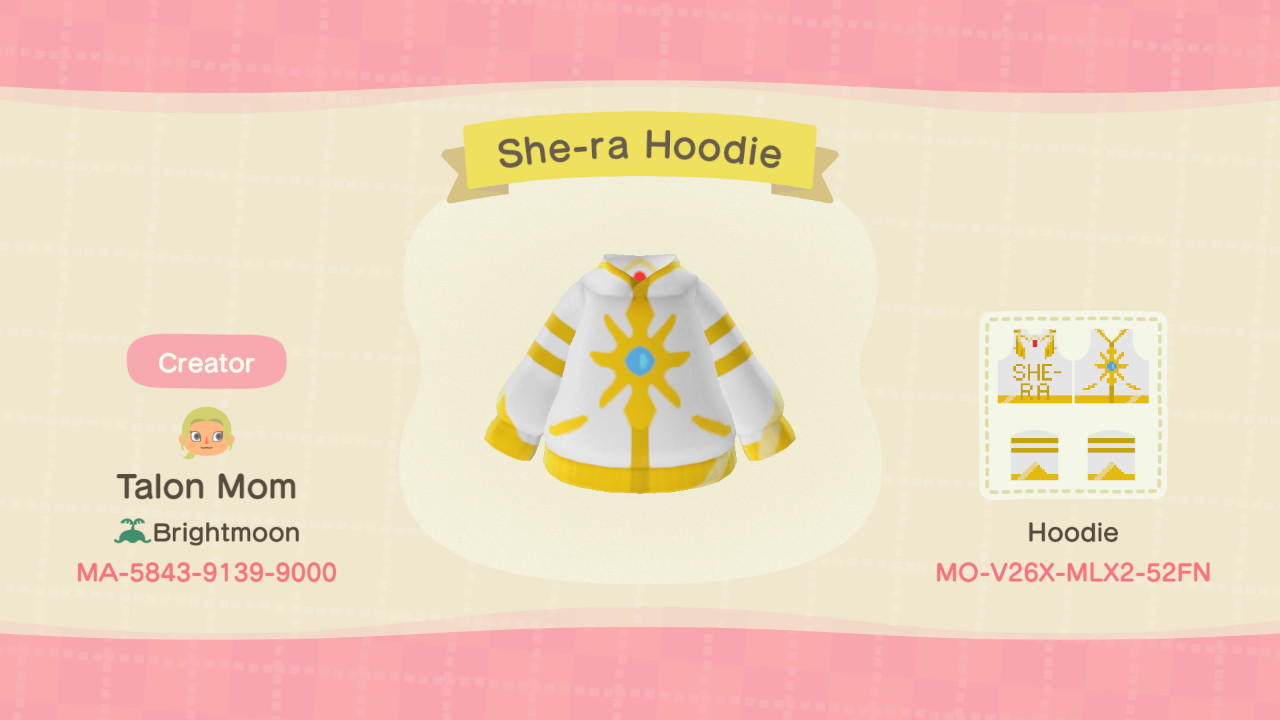 Animal Crossing Design Code: MO-V26X-MLX2-52FN She-ra Hoodie
