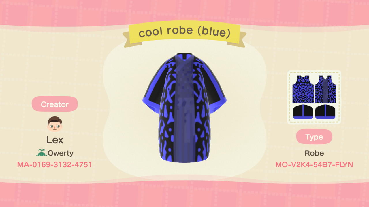 Animal Crossing Design Code: MO-V2K4-54B7-FLYN Cool Robe Blue