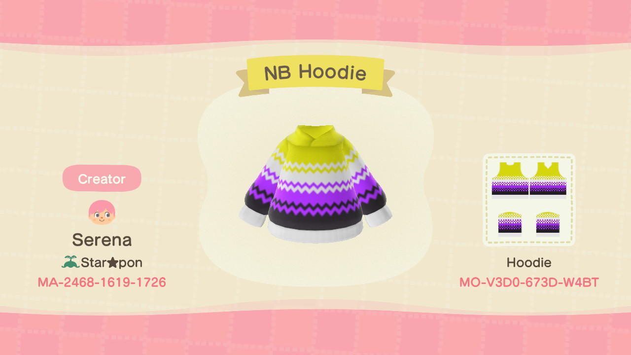 Animal Crossing Design Code: MO-V3D0-673D-W4BT NB Hoodie