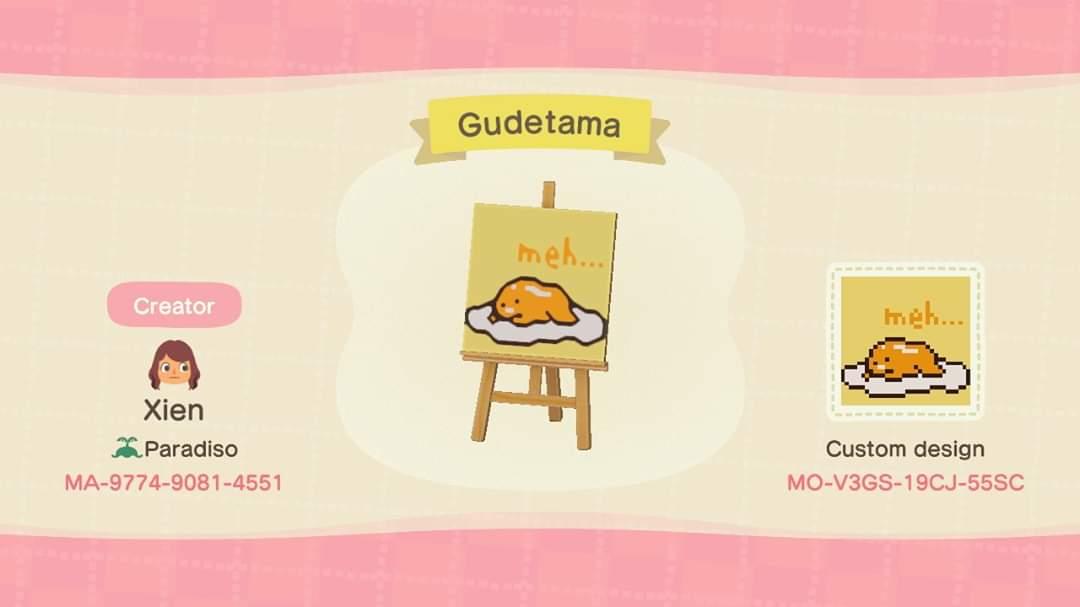 Animal Crossing Design Code: MO-V3GS-19CJ-55SC Gudetama