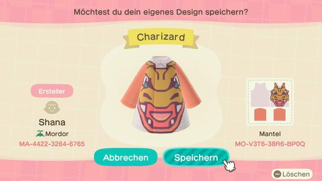 Animal Crossing Design Code: MO-V3T6-38R6-BP0Q ACharizard