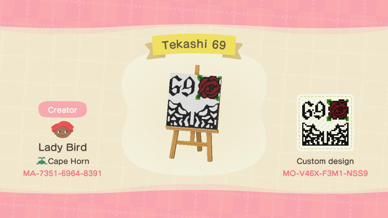Animal Crossing Design Code: MO-V46X-F3M1-NSS9 Tekashi 69 FacePaint