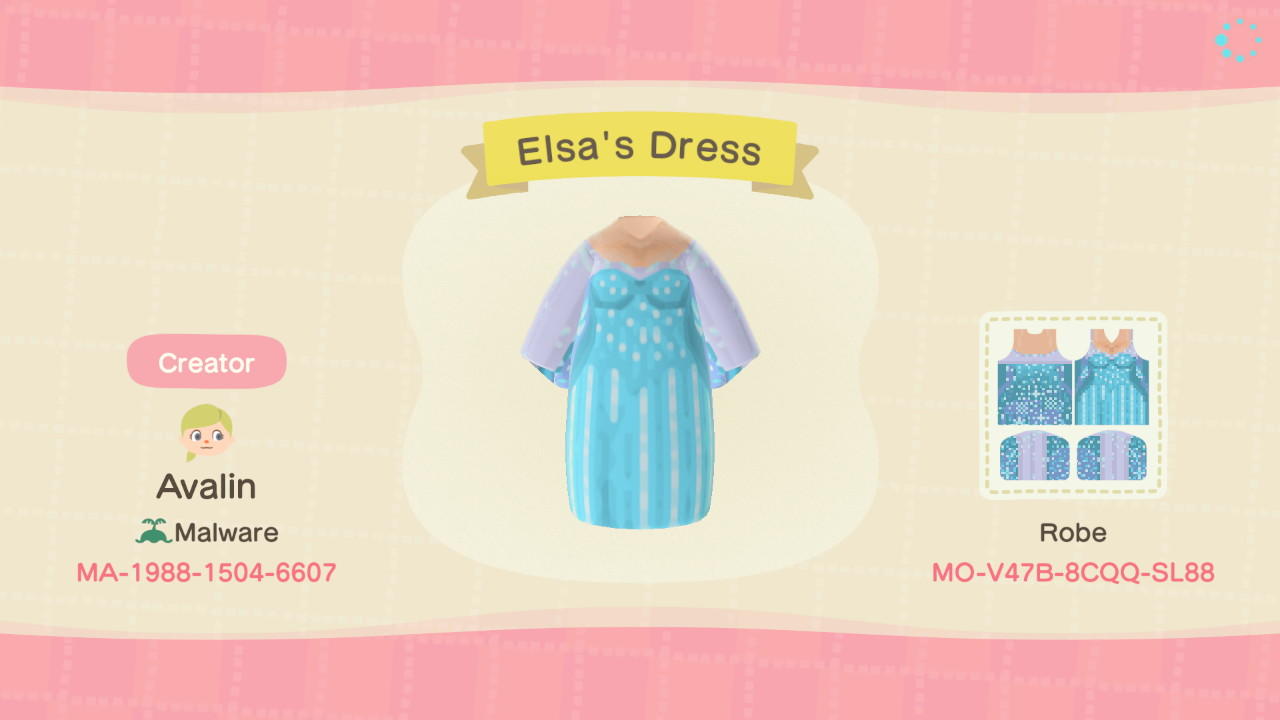 Animal Crossing Design Code: MO-V47B-8CQQ-SL88 Frozen Elsas Dress