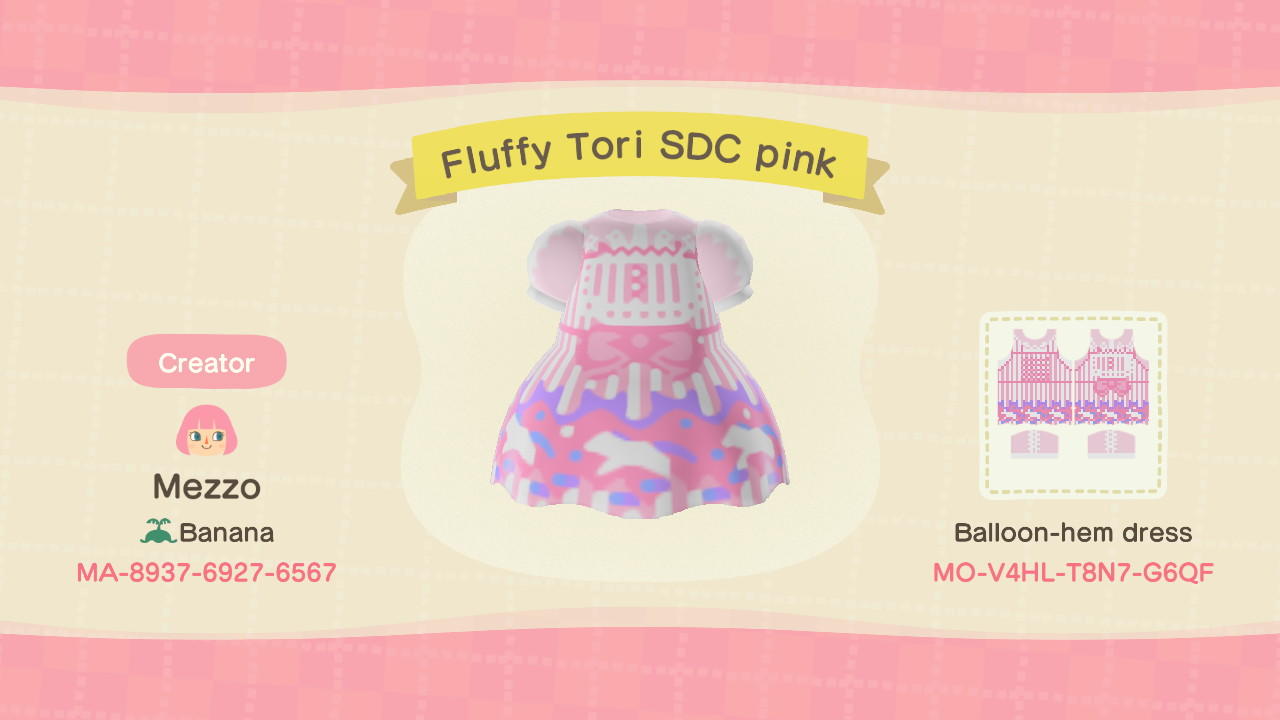 Animal Crossing Design Code: MO-V4HL-T8N7-G6QF Fluffy Tori SDC pink