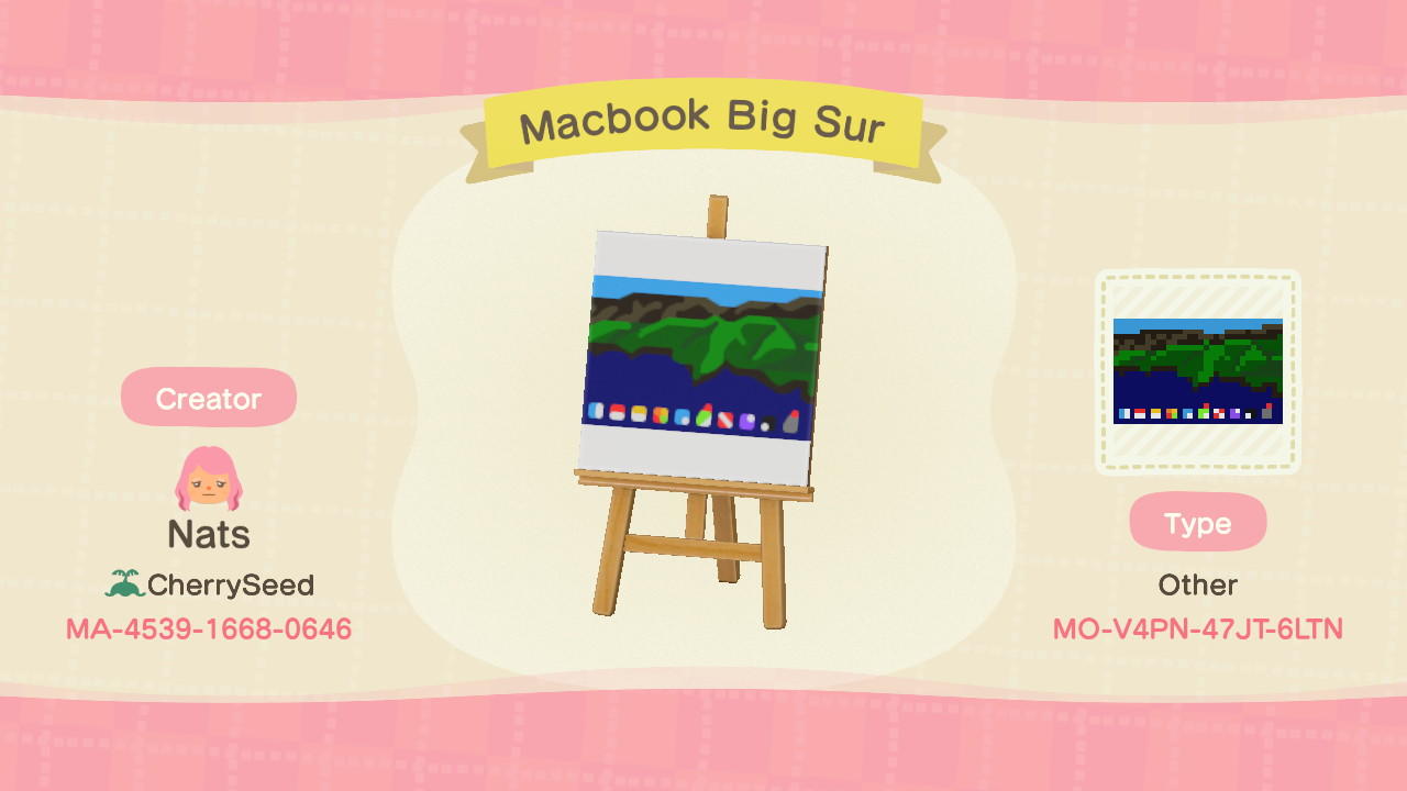 Animal Crossing Design Code: MO-V4PN-47JT-6LTN MacBook Big Sur