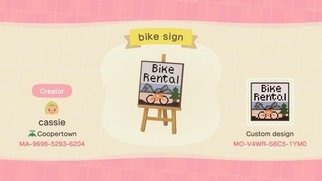 Animal Crossing Design Code: MO-V4WR-S6C5-1YM0 Bike Sign