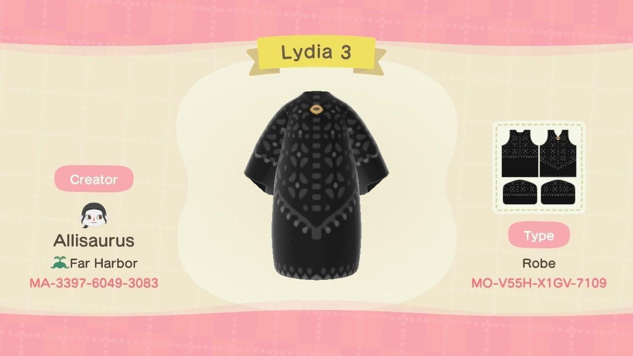 Animal Crossing Design Code: MO-V55H-X1GV-7109 Lydia Beetlejuice