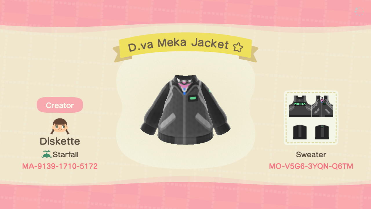Animal Crossing Design Code: MO-V5G6-3YQN-Q6TM D.va Meka Jacket