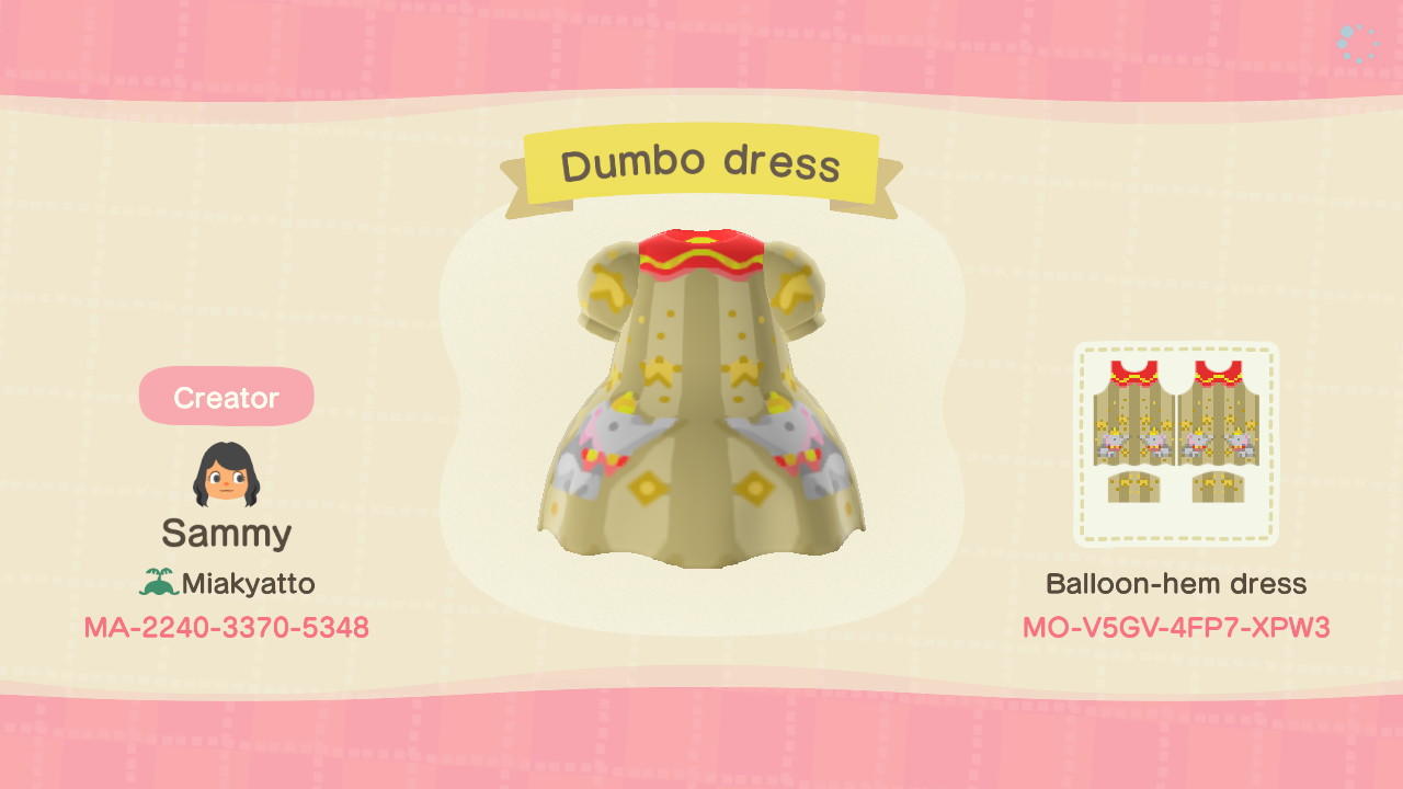 Animal Crossing Design Code: MO-V5GV-4FP7-XPW3 Dumbo dress