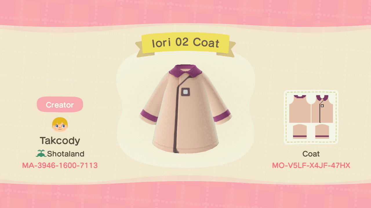Animal Crossing Design Code: MO-V5LF-X4JF-47HX Iori 02 Coat