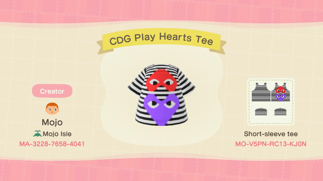 Animal Crossing Design Code: MO-V5PN-RC13-KJ0N CDG Play Hearts Tee