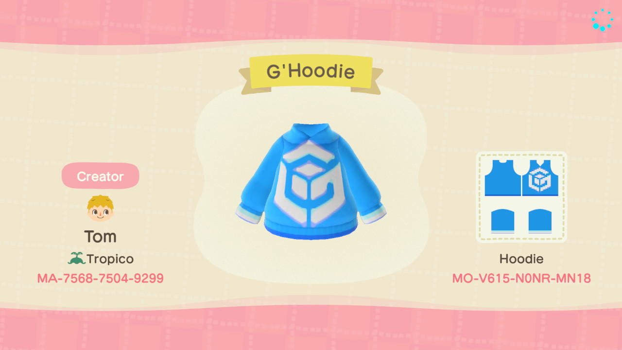 Animal Crossing Design Code: MO-V615-N0NR-MN18 G'Hoodie