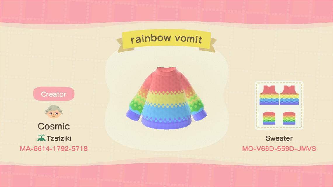 Animal Crossing Design Code: MO-V66D-559D-JMVS Rainbow Vomit