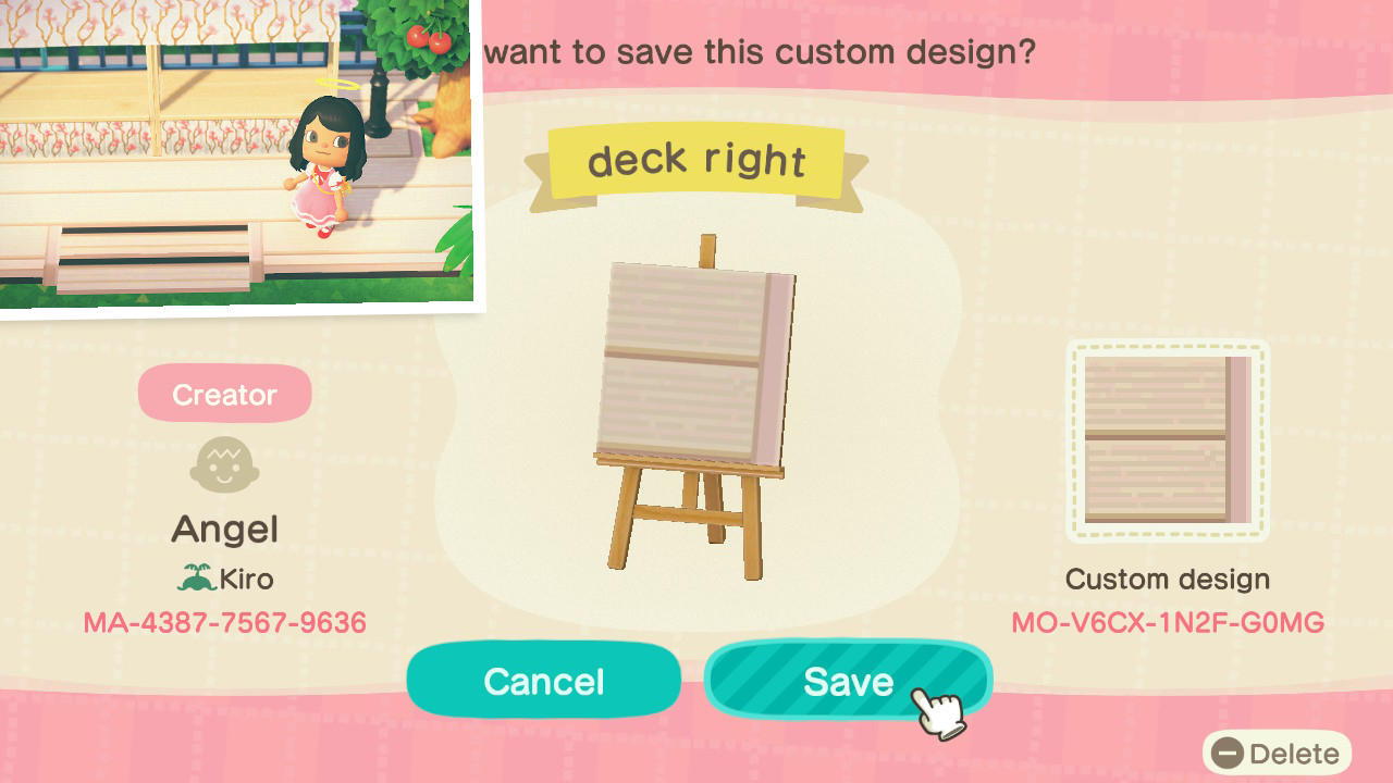 Animal Crossing Design Code: MO-V6CX-1N2F-G0MG deck right