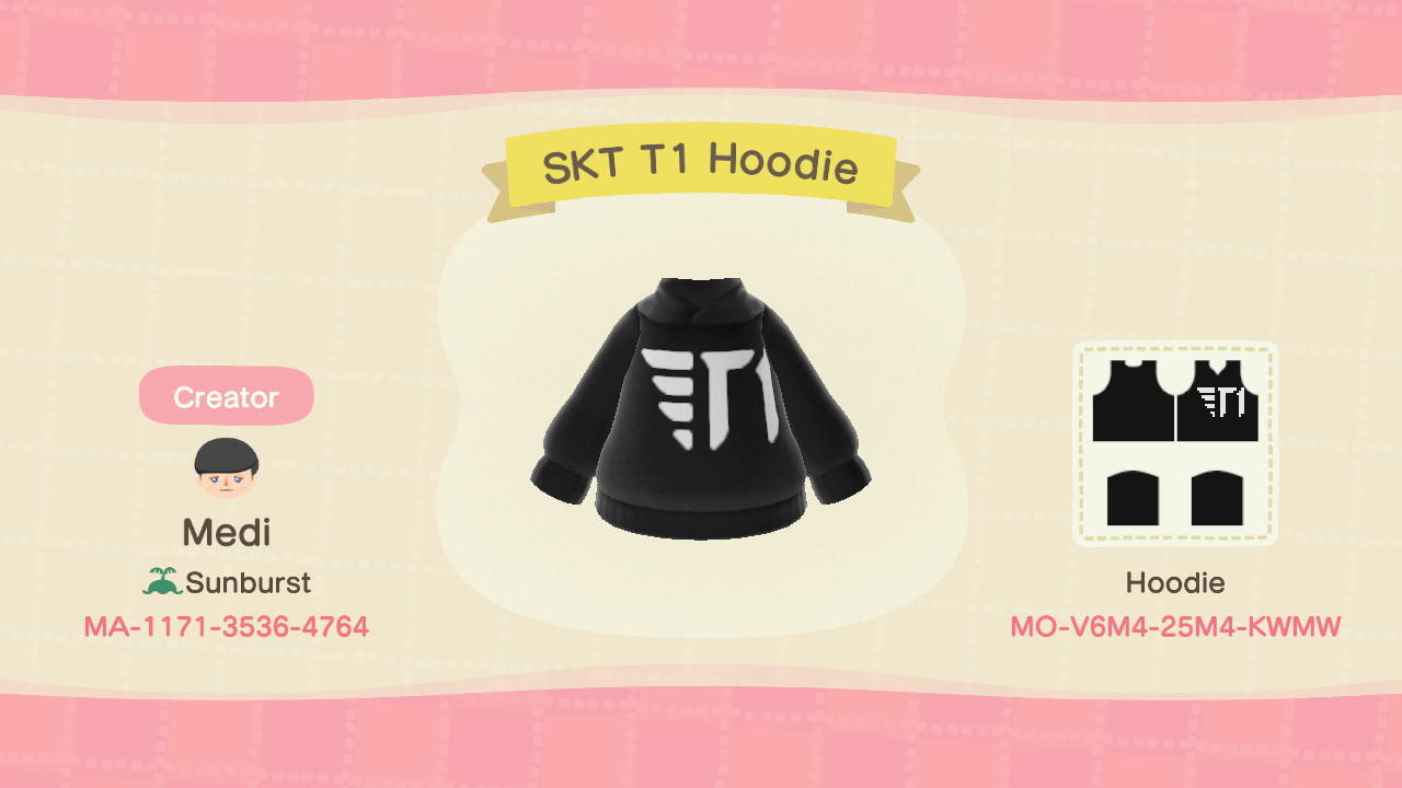 Animal Crossing Design Code: MO-V6M4-25M5-KWMW SKT T1 Hoodie
