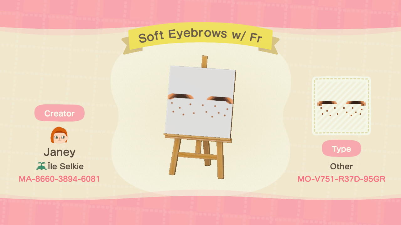 Animal Crossing Design Code: MO-V751-R37D-95GR EyebrowsFr: Skin 4