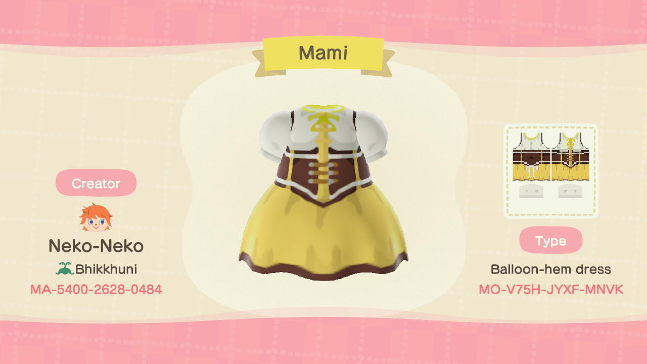 Animal Crossing Design Code: MO-V75H-JYXF-MNVK Mami Tomoe
