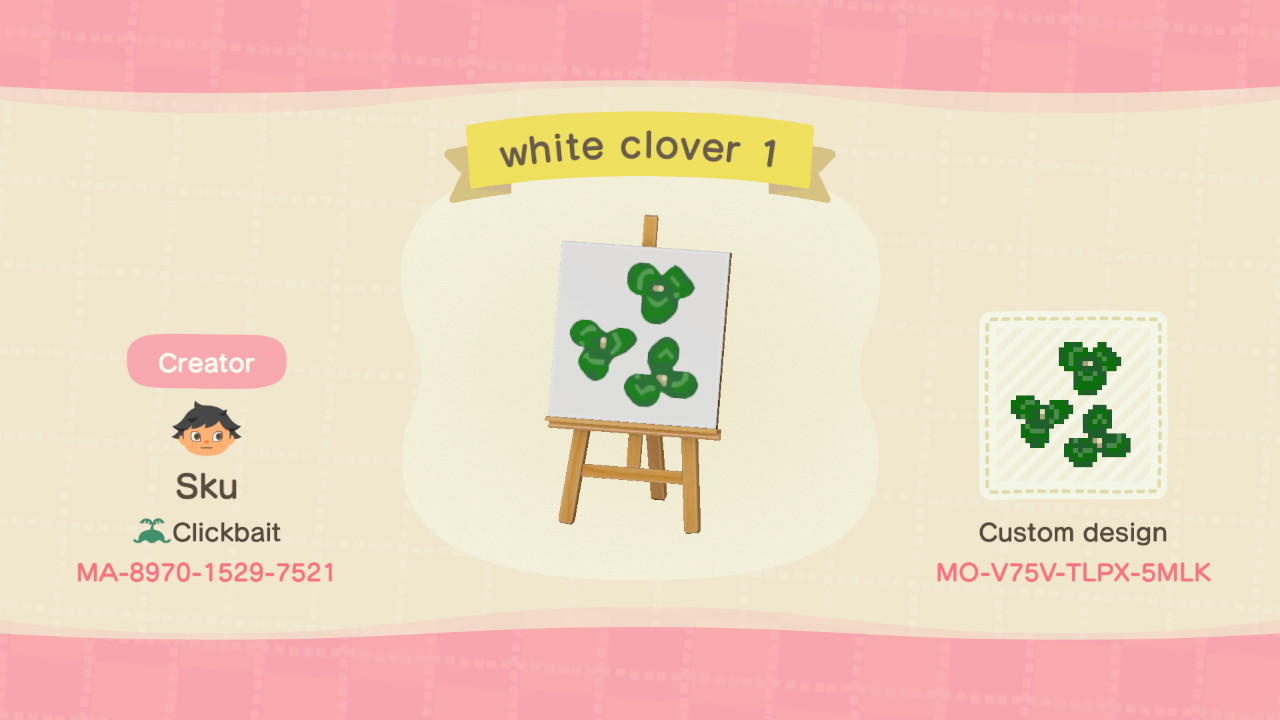 Animal Crossing Design Code: MO-V75V-TLPX-5MLK white clover 1
