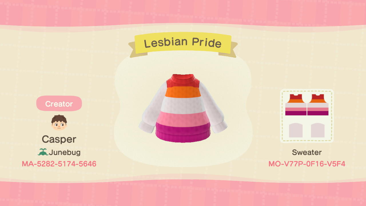Animal Crossing Design Code: MO-V77P-0F16-V5F4 LesbianPride Sweater