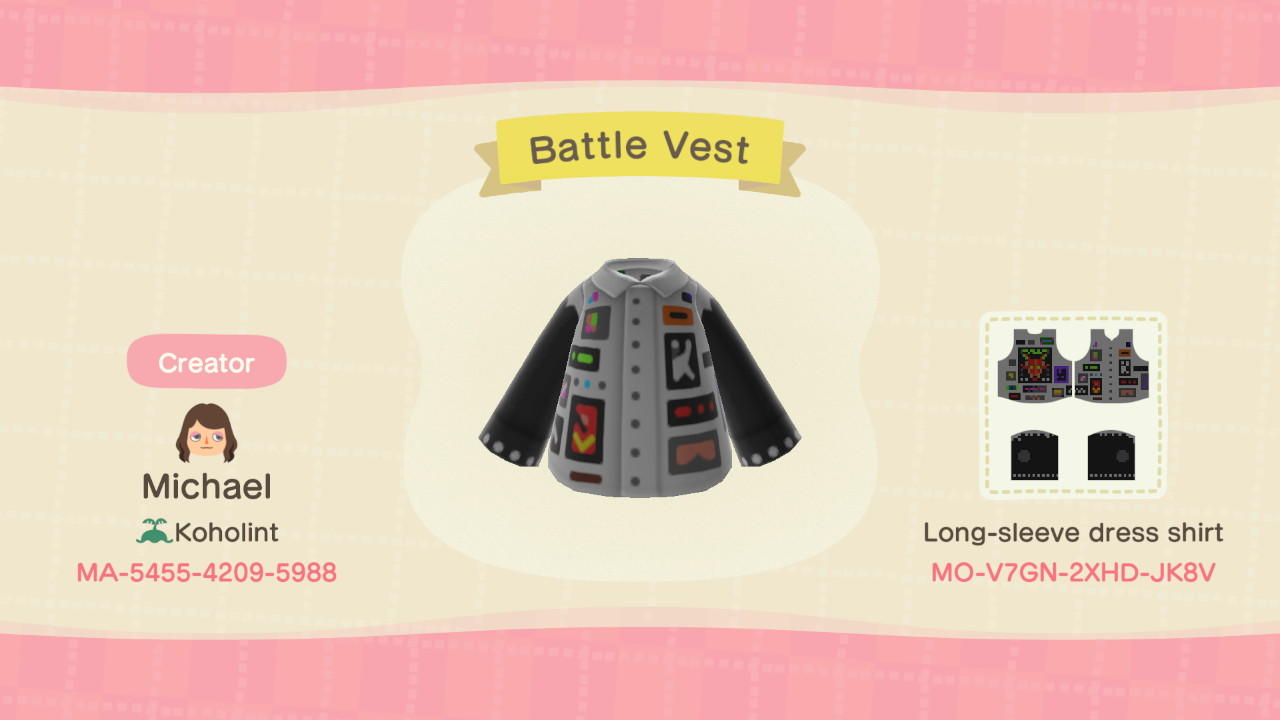 Animal Crossing Design Code: MO-V7GN-2XHD-JK8V Battle Vest