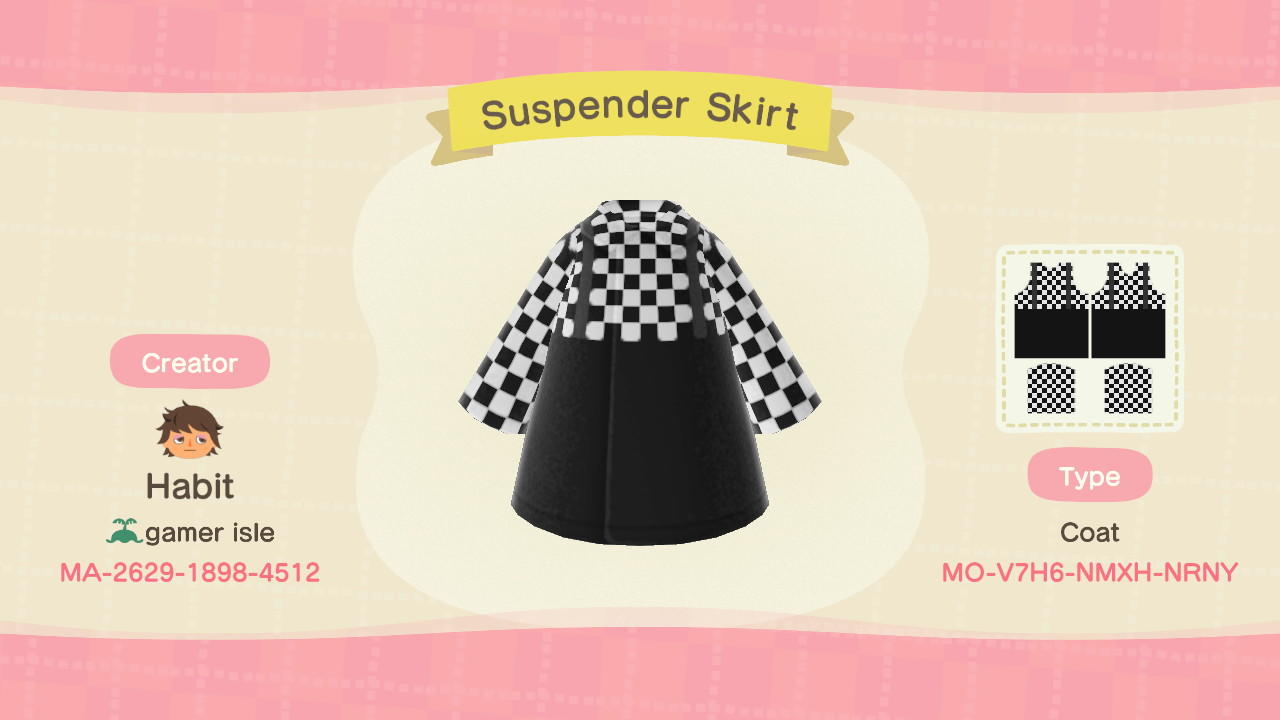 Animal Crossing Design Code: MO-V7H6-NMXH-NRNY Suspender Skirt