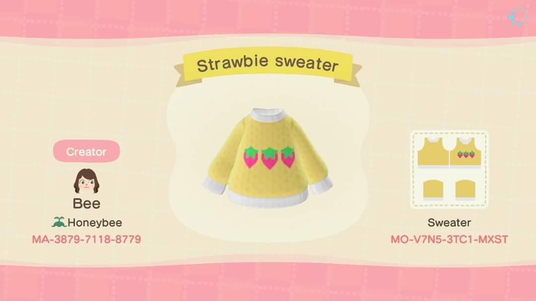 Animal Crossing Design Code: MO-V7N5-3TC1-MXST Strawberry Sweater