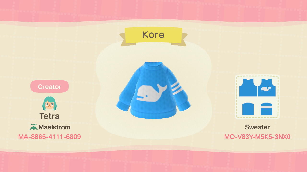 Animal Crossing Design Code: MO-V83Y-M5K5-3NX0 Kore