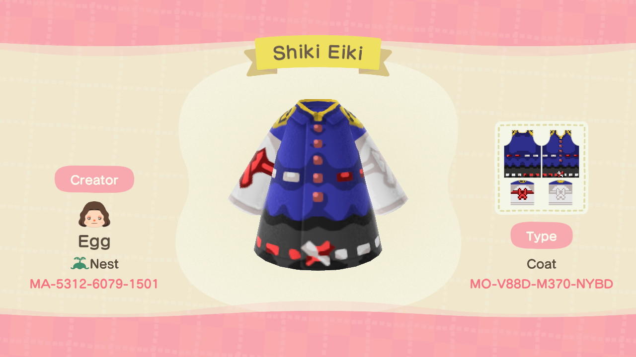 Animal Crossing Design Code: MO-V88D-M370-NYBD Shiki Eiki Touhou