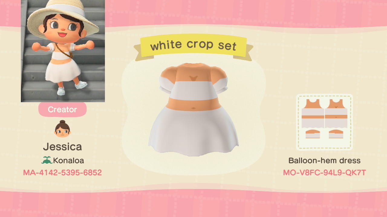 Animal Crossing Design Code: MO-V8FC-94L9-QK7T white crop set