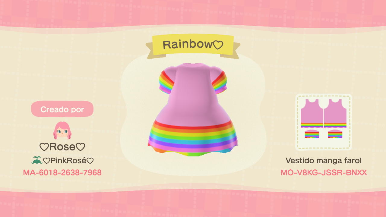 Animal Crossing Design Code: MO-V8KG-JSSR-BNXX Rainbow Dress Pride