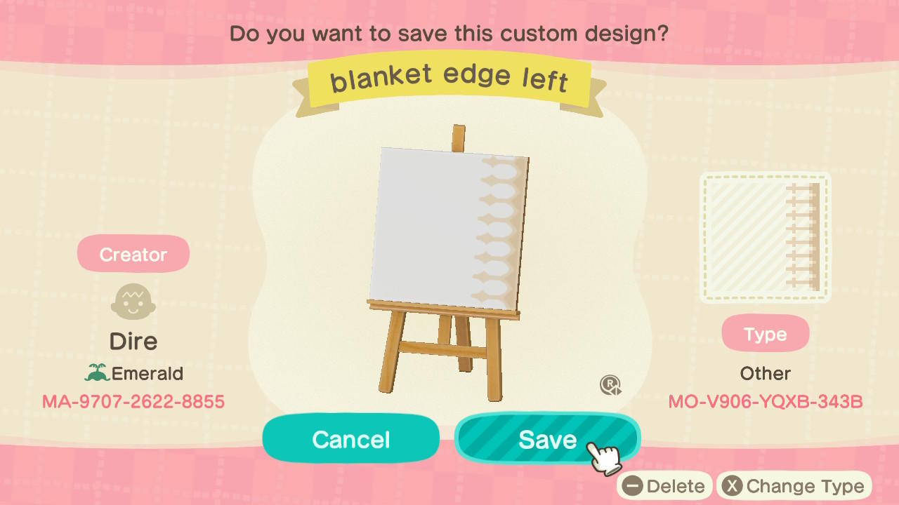 Animal Crossing Design Code: MO-V906-YQXB-343B Blanket Edge Left