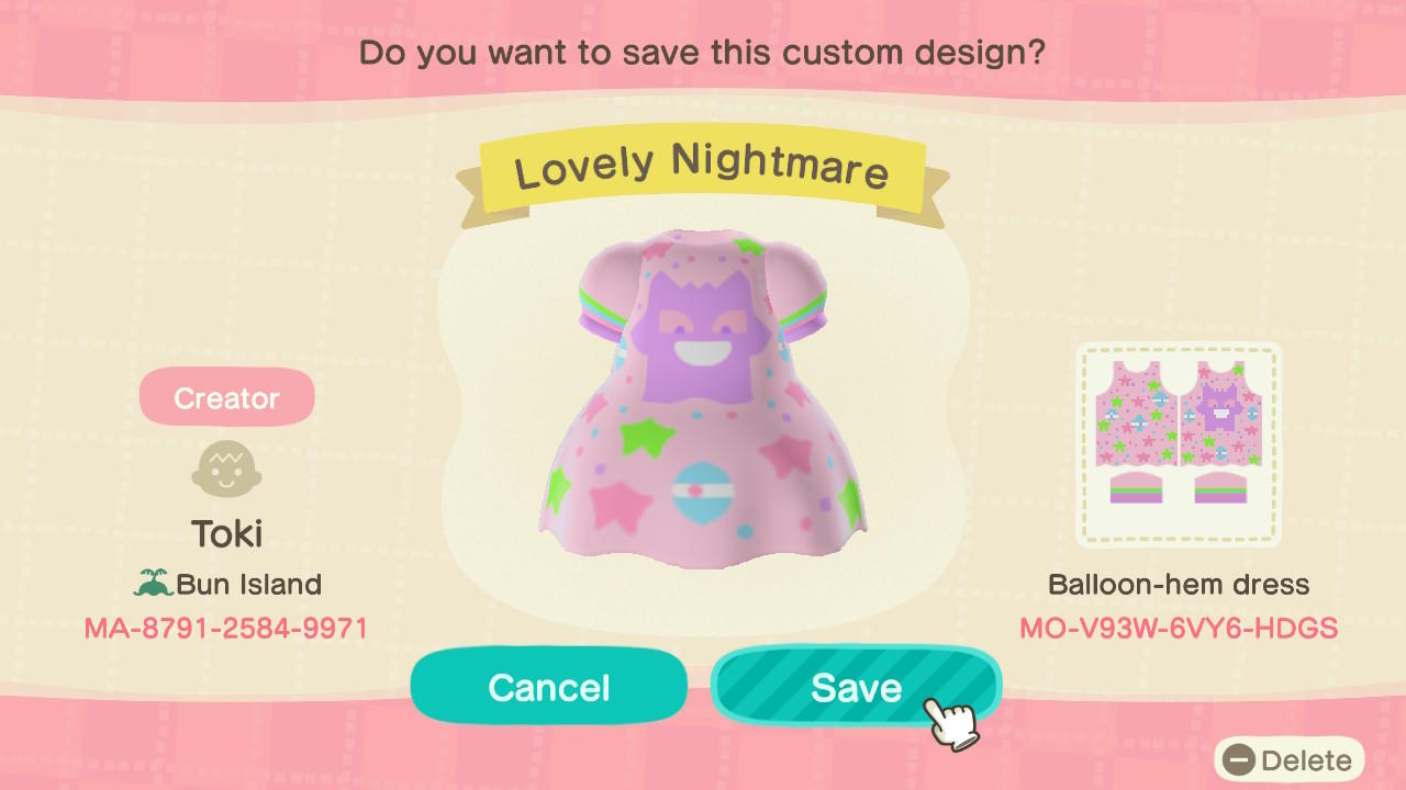 Animal Crossing Design Code: MO-V93W-6VY6-HDGS Lovely Nightmare
