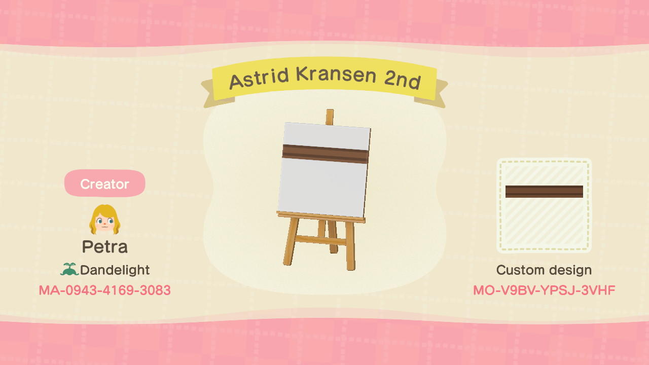 Animal Crossing Design Code: MO-V9BV-YPSJ-3VHF Astrid Kransen 2nd